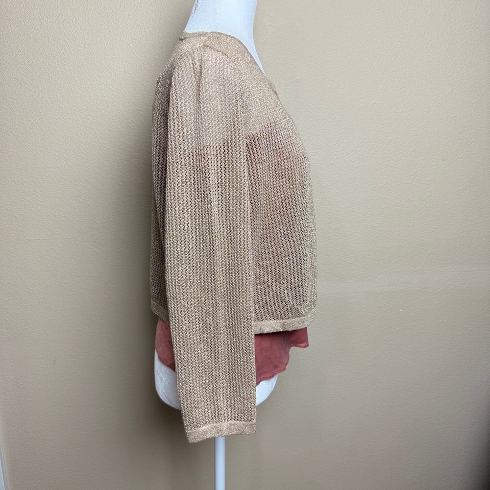 Talbots Open Stitch Scallop Gold Shrug Size Large - Picture 5 of 11